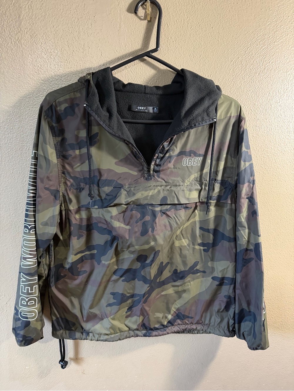 Obey Men's Camo Pullover Windbreaker Jacket - Olive/Black
